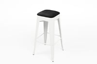 Unser weißer Bronx Barhocker mit schwarzer Samtsitzauflage