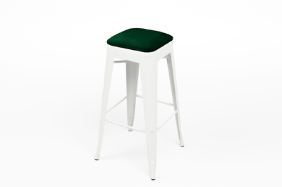 Der weiße Bronx Barhocker mit abnehmbarer grüner Samtsitzauflage