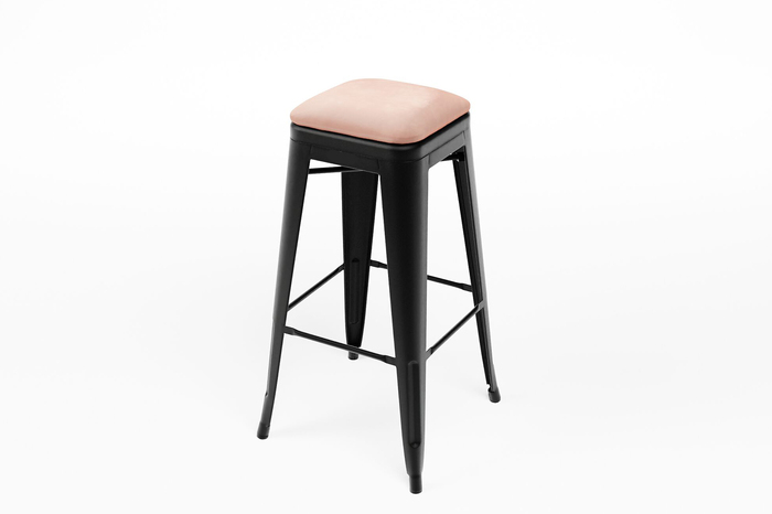 Die pinke Samtsitzauflage macht den schwarzen Bronx Barhocker besonders