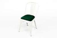 Der weiße stapelbare Bronx Stuhl mit grüner Samtsitzauflage