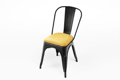 Unser schwarzer Stapelstuhl Bronx mit goldener Samtsitzauflage