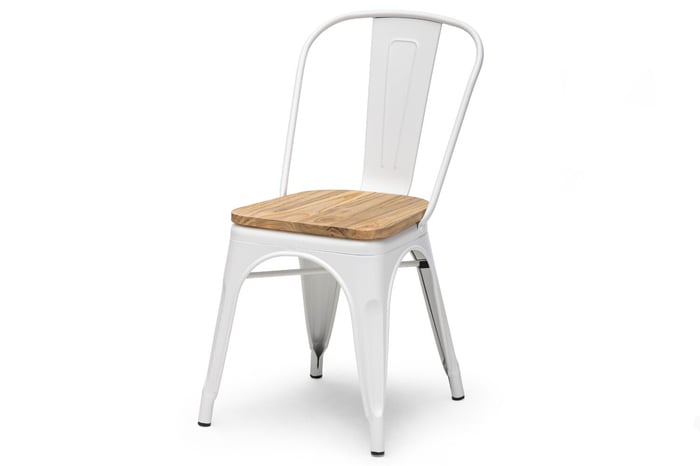Der weisse Bronx Stapelstuhl mit Holzsitzauflage