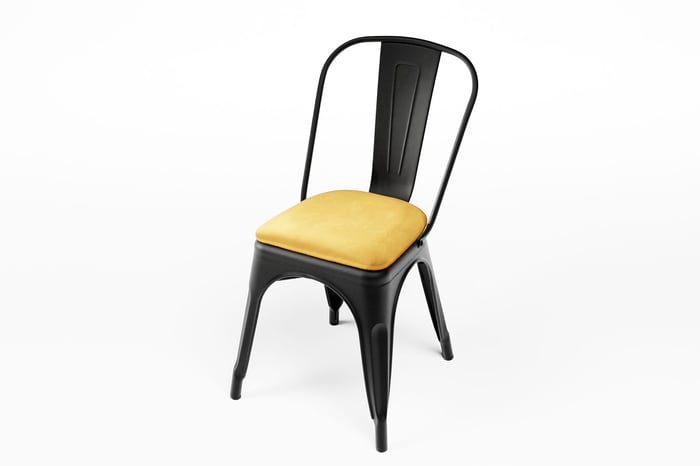 Unser schwarzer Stapelstuhl Bronx mit goldener Samtsitzauflage