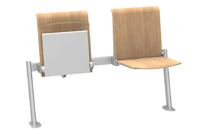 Die platzsparende Wartebank in Oak mit grauem Halter