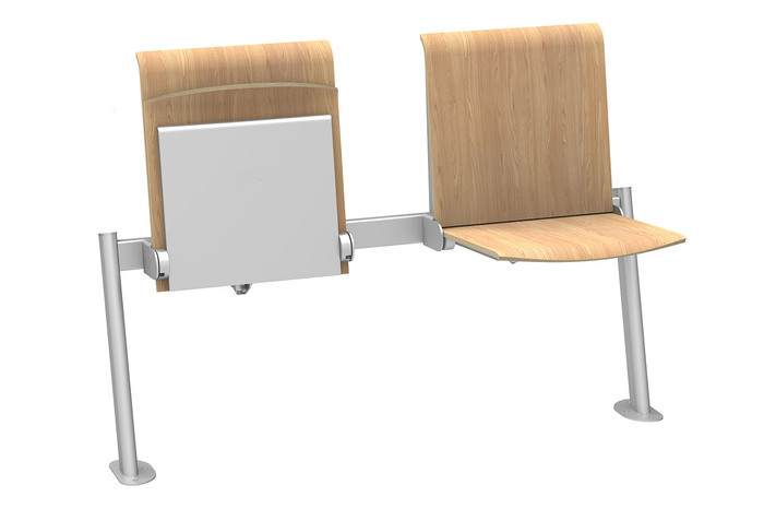 Die platzsparende Wartebank in Oak mit grauem Halter