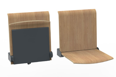 Die modernen Wandklappsitze Heidelberg mit Sitzfarbe Oak und Halterung in Graphit