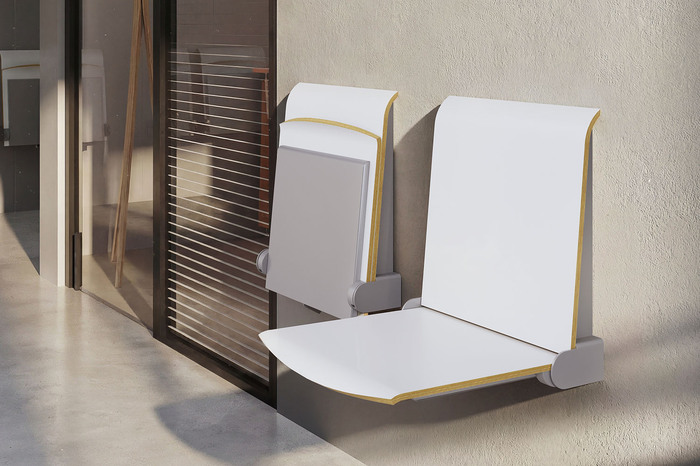 Unser Wartewandsitz ist durch die klappbare Sitzfläche sehr platzsparend