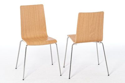 Stabile stapelbare Holzschalenstühle mit verchromten Gestell
