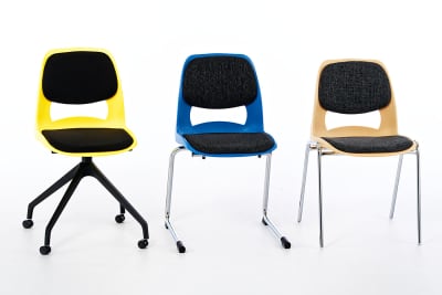 Unsere Schalenstühle Mila SP RP gibt es mit verschiedenen Gestellvarianten