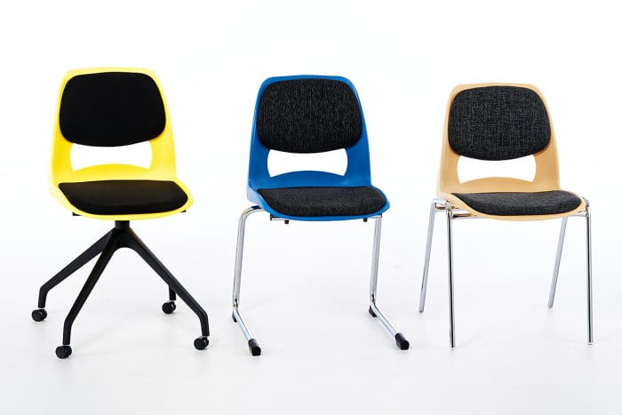 Unsere Schalenstühle Mila SP RP gibt es mit verschiedenen Gestellvarianten