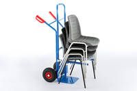 Zum gesundsheitsschonenden Verräumen der Stühle unterstützt Sie gerne unsere passende Stuhlkarre
