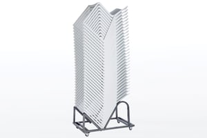 Auf unserem sehr praktischen Stuhl Transportwagen können bis zu 30 Melbourne Kunststoffschalenstühle gestapelt und transportiert werden