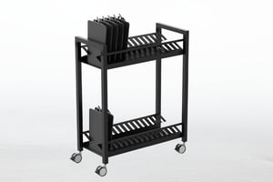 Für die abnehmbaren Schreibtablare ist ein Rollwagen erhältlich