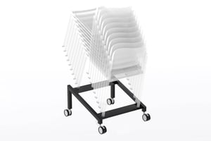 Optional kann der praktische Stuhltransportwagen mitbestellt werden