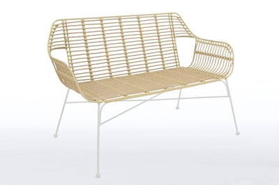 Die Bank in beige kann auch mit weißem Gestell bestellt werden