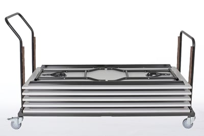 Unsere Teneriffa Klapptische können mit einem Transwortwagen einfach transportiert werden