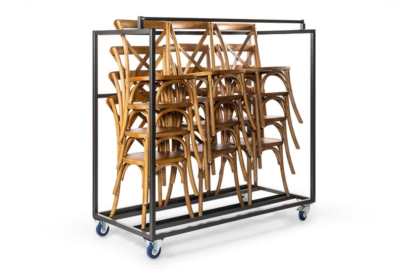 Mit dem Rollwagen können die Stühle einfach transportiert werden