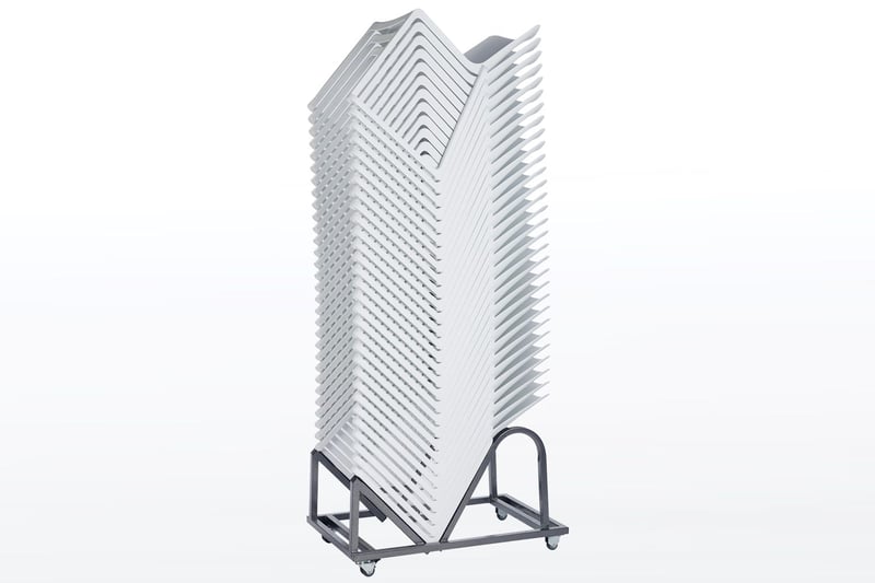 Auf unserem sehr praktischen Stuhl Transportwagen können bis zu 30 Melbourne Kunststoffschalenstühle gestapelt und transportiert werden