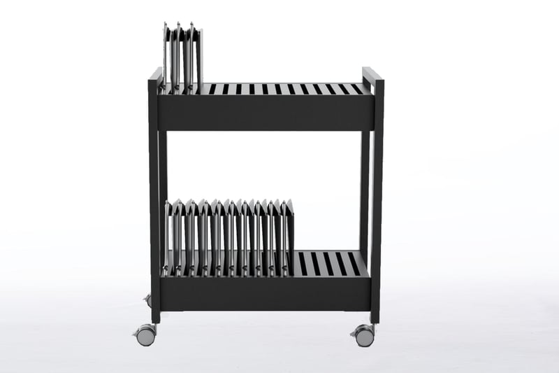 Optional kann ein Transportrollwagen für die Schreibtablare bestellt werden