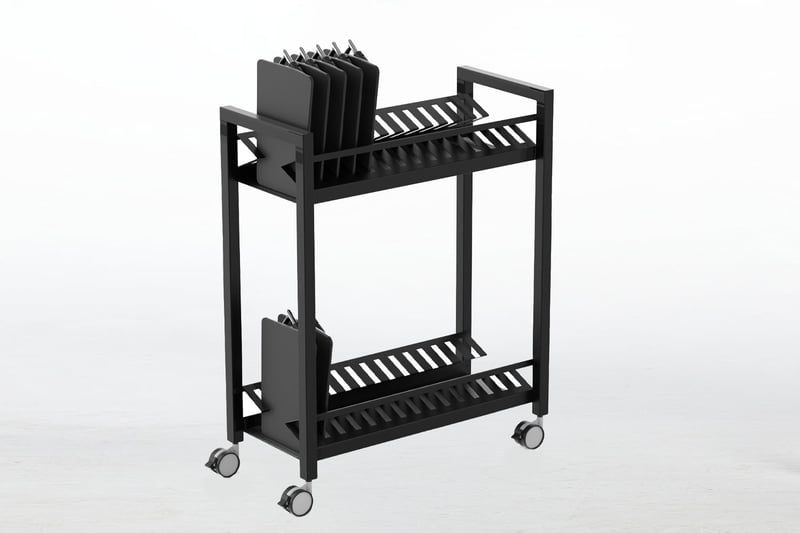 Für die abnehmbaren Schreibtablare ist ein Rollwagen erhältlich