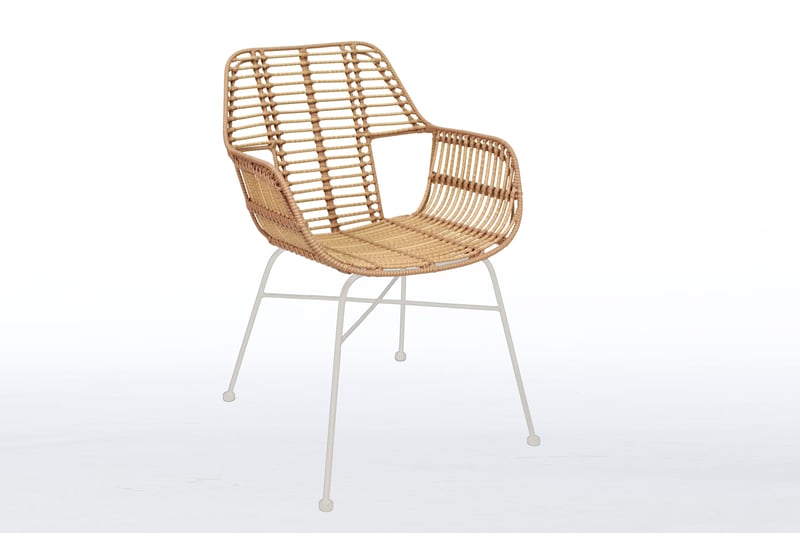 In beige ist der PE Rattan Armlehnenstuhl auch mit weißem Gestell zu bekommen