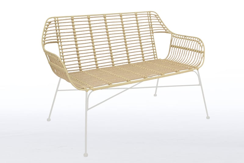 Die Bank in beige kann auch mit weißem Gestell bestellt werden