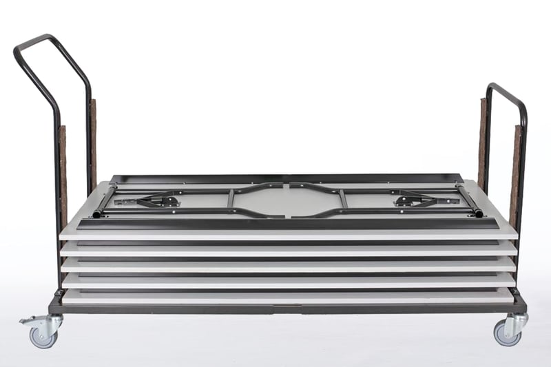 Unsere Teneriffa Klapptische können mit einem Transwortwagen einfach transportiert werden